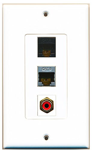 RiteAV - 1 Port RCA Red and 1 Port Shielded Cat6 Ethernet and 1 Port Cat6 Ethernet Black Decorative Wall Plate Decorative
