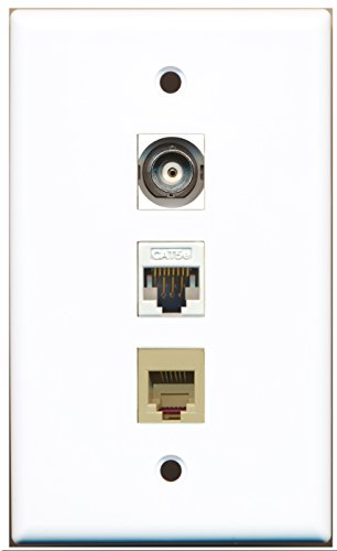 RiteAV - 1 Port Phone RJ11 RJ12 Beige 1 BNC 1 Cat5e Ethernet White Wall Plate