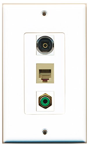 RiteAV - 1 Port RCA Green and 1 Port Phone RJ11 RJ12 Beige and 1 Port Toslink Decorative Wall Plate Decorative