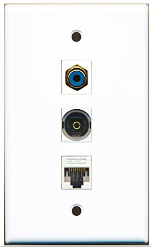 RiteAV - 1 Port RCA Blue and 1 Port Toslink and 1 Port Cat5e Ethernet White Wall Plate
