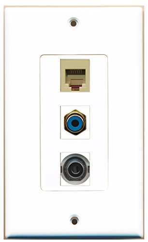 RiteAV - 1 Port RCA Blue and 1 Port Phone RJ11 RJ12 Beige and 1 Port 3.5mm Decorative Wall Plate Decorative