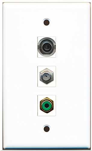 RiteAV - 1 Port RCA Green and 1 Port Coax Cable TV- F-Type and 1 Port 3.5mm Wall Plate