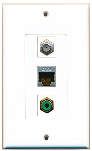 RiteAV - 1 Port RCA Green and 1 Port Coax Cable TV- F-Type and 1 Port Shielded Cat6 Ethernet Decorative Wall Plate Decorative