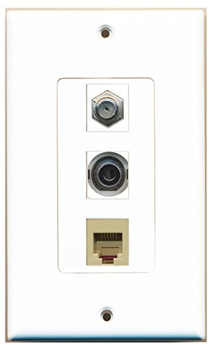 RiteAV - 1 Port Coax Cable TV- F-Type and 1 Port Phone RJ11 RJ12 Beige and 1 Port 3.5mm Decorative Wall Plate Decorative