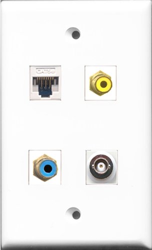 RiteAV 1 Port RCA Yellow and 1 Port RCA Blue and 1 Port BNC and 1 Port Cat5e Ethernet White Wall Plate