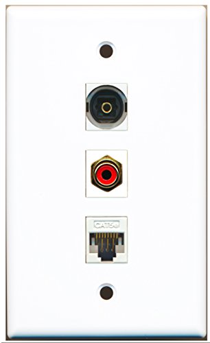RiteAV - 1 Port RCA Red and 1 Port Toslink and 1 Port Cat5e Ethernet White Wall Plate