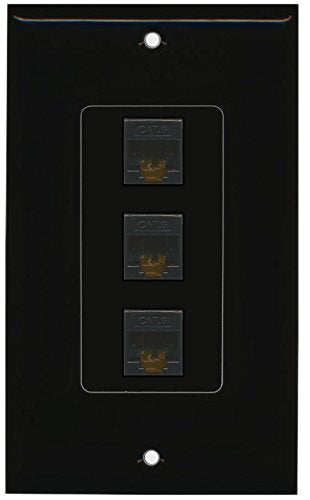 RiteAV (1 Gang Decorative) 3 Cat6 Black Wall Plate Black