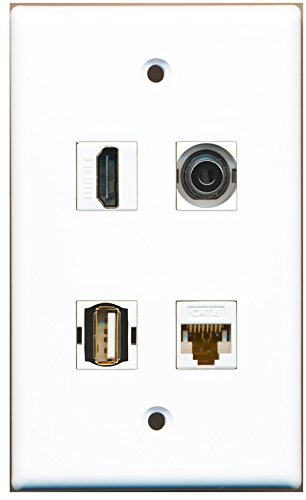 RiteAV - 1 Port HDMI 1 Port USB A-A 1 Port 3.5mm 1 Port Cat6 Ethernet White Wall Plate