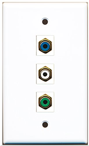 RiteAV - 1 Port RCA White and 1 Port RCA Green and 1 Port RCA Blue Wall Plate
