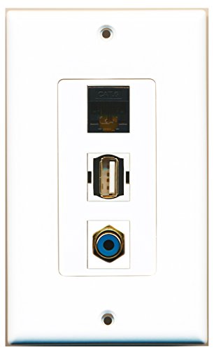 RiteAV - 1 Port RCA Blue and 1 Port USB A-A and 1 Port Cat6 Ethernet Black Decorative Wall Plate Decorative