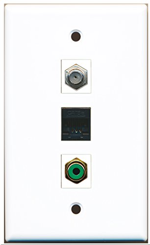 RiteAV - 1 Port RCA Green and 1 Port Coax Cable TV- F-Type and 1 Port Cat5e Ethernet Black Wall Plate