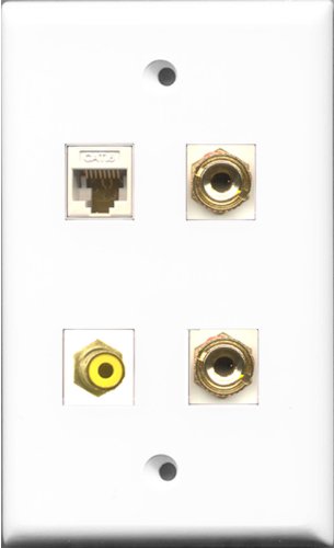 RiteAV 1 Port RCA Yellow and 1 Port Cat6 Ethernet White 2 Port Banana Speaker Wall Plate