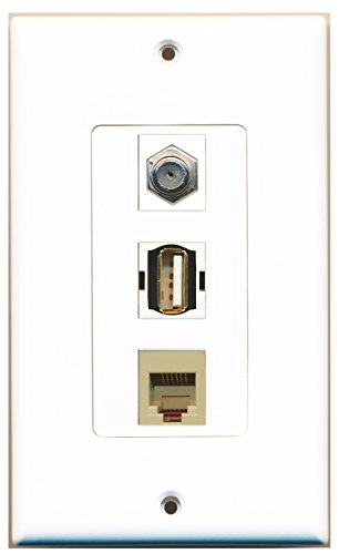 RiteAV - 1 Port Coax Cable TV- F-Type and 1 Port USB A-A and 1 Port Phone RJ11 RJ12 Beige Decorative Wall Plate Decorative