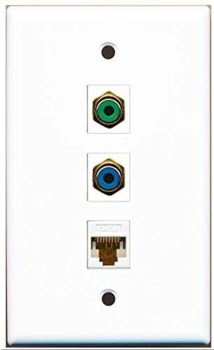 RiteAV - 1 Port RCA Green and 1 Port RCA Blue and 1 Port Cat6 Ethernet White Wall Plate