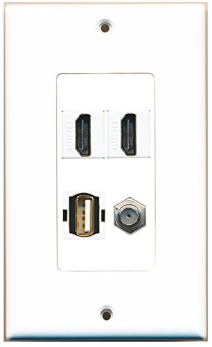 RiteAV - 2 Port HDMI 1 Port Coax Cable TV- F-Type 1 Port USB A-A Wall Plate Decorative