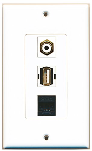 RiteAV - 1 Port RCA White and 1 Port USB A-A and 1 Port Cat5e Ethernet Black Decorative Wall Plate Decorative