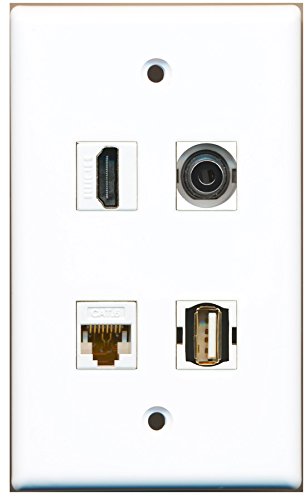 RiteAV - 1 Port HDMI 1 Port USB A-A 1 Port 3.5mm 1 Port Cat6 Ethernet White Wall Plate