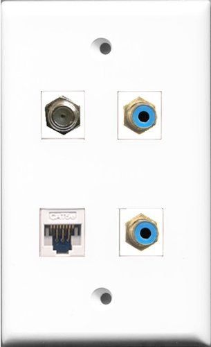 RiteAV - 2 Port RCA Blue and 1 Port Coax Cable TV- F-Type and 1 Port Cat5e Ethernet White Wall Plate
