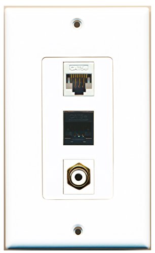 RiteAV - 1 Port RCA White and 1 Port Cat5e Ethernet White and 1 Port Cat5e Ethernet Black Wall Plate Decorative
