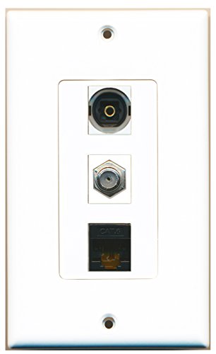 RiteAV - 1 Port Coax Cable TV- F-Type and 1 Port Toslink and 1 Port Cat6 Ethernet Black Decorative Wall Plate Decorative
