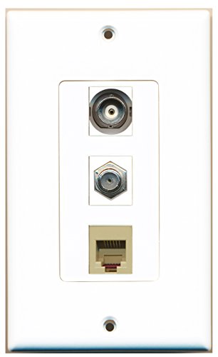 RiteAV - 1 Port Coax Cable TV- F-Type and 1 Port Phone RJ11 RJ12 Beige and 1 Port BNC Decorative Wall Plate Decorative
