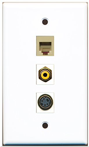 RiteAV - 1 Port RCA Yellow and 1 Port Phone RJ11 RJ12 Beige and 1 Port S-Video Wall Plate