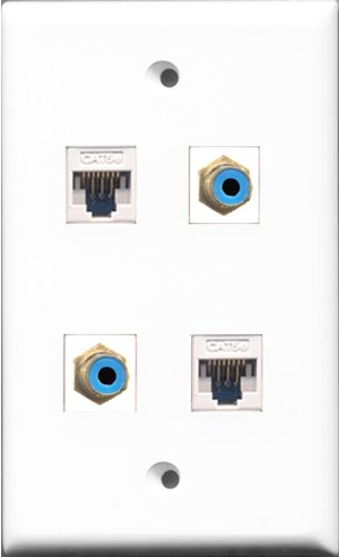 RiteAV - 2 Port RCA Blue 2 Port Cat5e Ethernet White Wall Plate