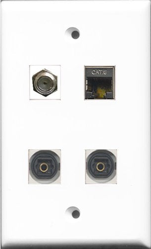 RiteAV 1 Port Coax Cable TV- F-Type and 1 Port Shielded Cat6 Ethernet 2 Port Toslink Wall Plate