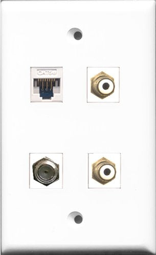 RiteAV - 2 Port RCA White and 1 Port Coax Cable TV- F-Type and 1 Port Cat5e Ethernet White Wall Plate