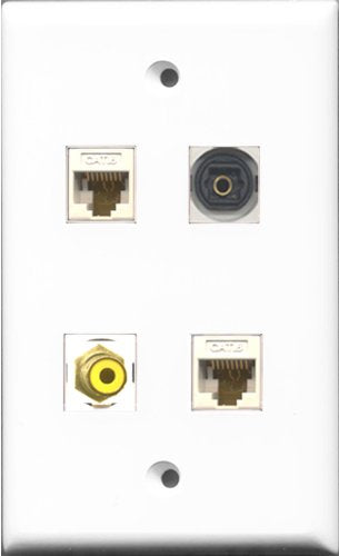 RiteAV 1 Port RCA Yellow and 1 Port Toslink 2 Port Cat6 Ethernet White Wall Plate