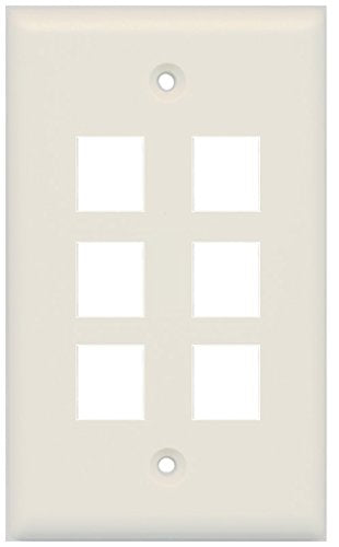 RiteAV Blank Wall Plate for Keystone Jacks - Light Almond 1 Gang 6 Port