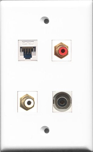 RiteAV 1 Port RCA Red and 1 Port RCA White and 1 Port 3.5mm and 1 Port Cat5e Ethernet White Wall Plate