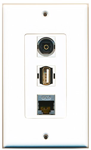 RiteAV - 1 Port USB A-A and 1 Port Shielded Cat6 Ethernet and 1 Port Toslink Decorative Wall Plate Decorative