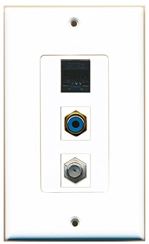 RiteAV - 1 Port RCA Blue and 1 Port Coax Cable TV- F-Type and 1 Port Cat5e Ethernet Black Decorative Wall Plate Decorative