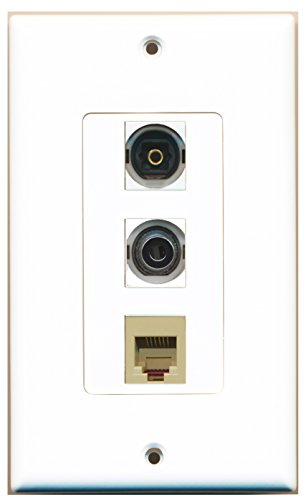 RiteAV - 1 Port Phone RJ11 RJ12 Beige and 1 Port Toslink and 1 Port 3.5mm Decorative Wall Plate Decorative