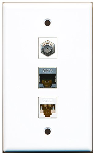 RiteAV - 1 Port Coax Cable TV- F-Type and 1 Port Shielded Cat6 Ethernet and 1 Port Cat6 Ethernet White Wall Plate