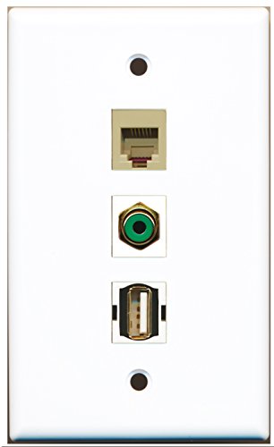 RiteAV - 1 Port RCA Green and 1 Port USB A-A and 1 Port Phone RJ11 RJ12 Beige Wall Plate