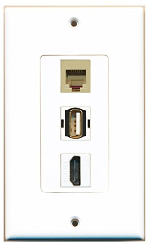 RiteAV - 1 Port HDMI and 1 Port USB A-A and 1 Port Phone RJ11 RJ12 Beige Decorative Wall Plate Decorative