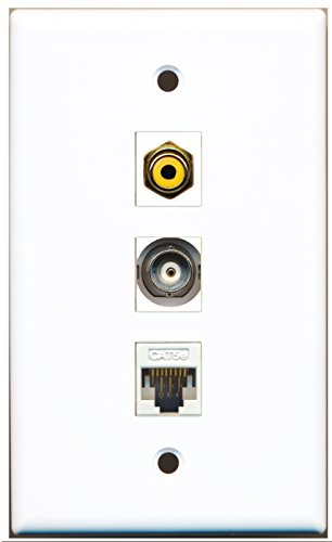RiteAV - 1 Port RCA Yellow and 1 Port BNC and 1 Port Cat5e Ethernet White Wall Plate
