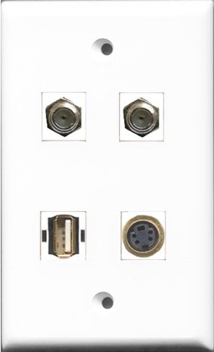 RiteAV - 2 Port Coax Cable TV- F-Type and 1 Port USB A-A and 1 Port S-Video Wall Plate