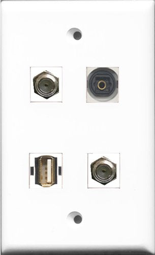 RiteAV - 2 Port Coax Cable TV- F-Type and 1 Port USB A-A and 1 Port Toslink Wall Plate