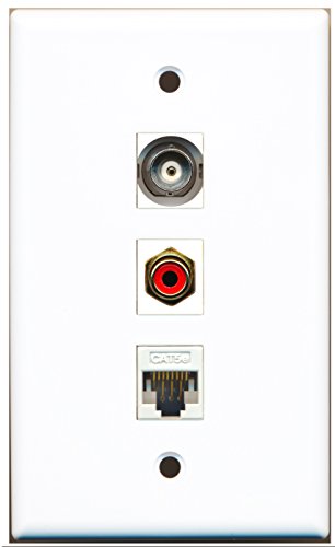 RiteAV - 1 Port RCA Red and 1 Port BNC and 1 Port Cat5e Ethernet White Wall Plate