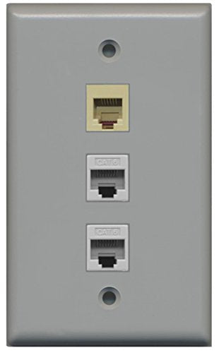 RiteAV - 1 Port Phone RJ11 RJ12 Beige 2 Port Cat6 Ethernet Wall Plate - Gray
