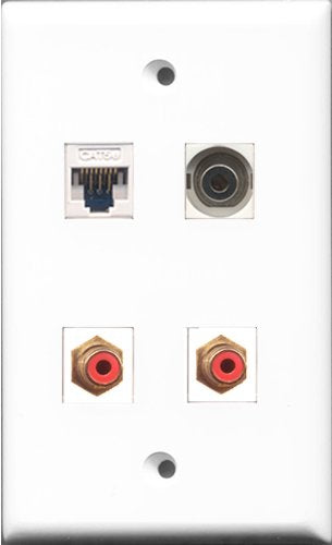 RiteAV - 2 Port RCA Red and 1 Port 3.5mm and 1 Port Cat5e Ethernet White Wall Plate