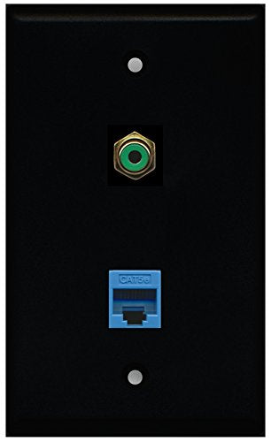 RiteAV - Black 1 Port RCA Green 1 Port Cat5e Ethernet Blue Wall Plate