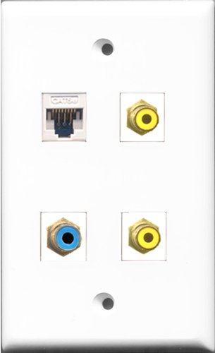 RiteAV - 2 Port RCA Yellow and 1 Port RCA Blue and 1 Port Cat5e Ethernet White Wall Plate