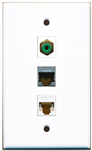 RiteAV - 1 Port RCA Green and 1 Port Shielded Cat6 Ethernet and 1 Port Cat6 Ethernet White Wall Plate