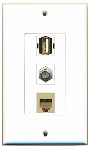 RiteAV - 1 Port Coax Cable TV- F-Type and 1 Port USB A-A and 1 Port Phone RJ11 RJ12 Beige Decorative Wall Plate Decorative