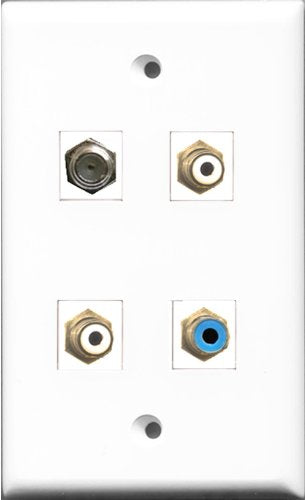 RiteAV - 2 Port RCA White and 1 Port RCA Blue and 1 Port Coax Cable TV- F-Type Wall Plate