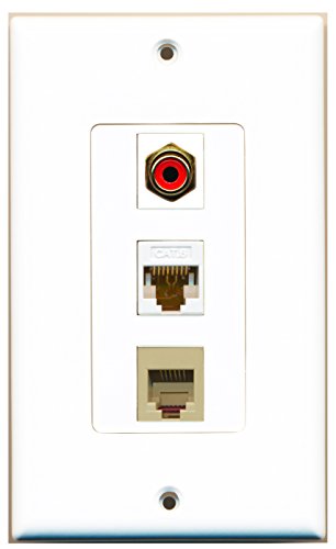 RiteAV - 1 Port RCA Red and 1 Port Phone RJ11 RJ12 Beige and 1 Port Cat6 Ethernet White Decorative Wall Plate Decorative
